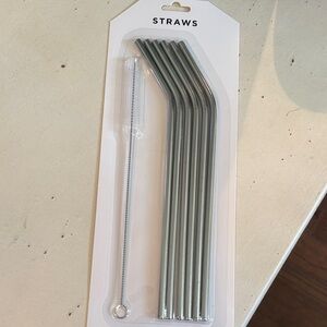 Reusable Stainless Steel Bent Straws with Cleaning Brush - Silver